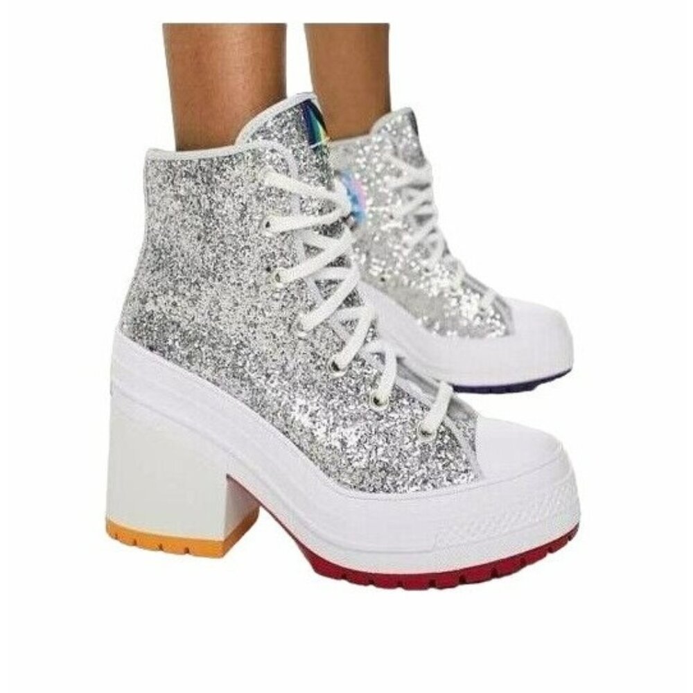 Converse Silver Glitter Chunky Heel Sneakers